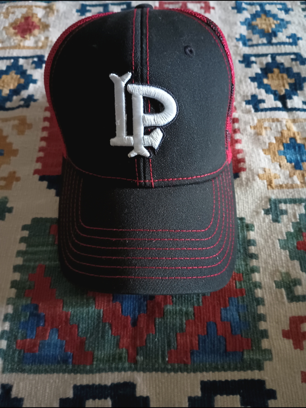Black & Red Baseball Cap with White 'PR' Logo